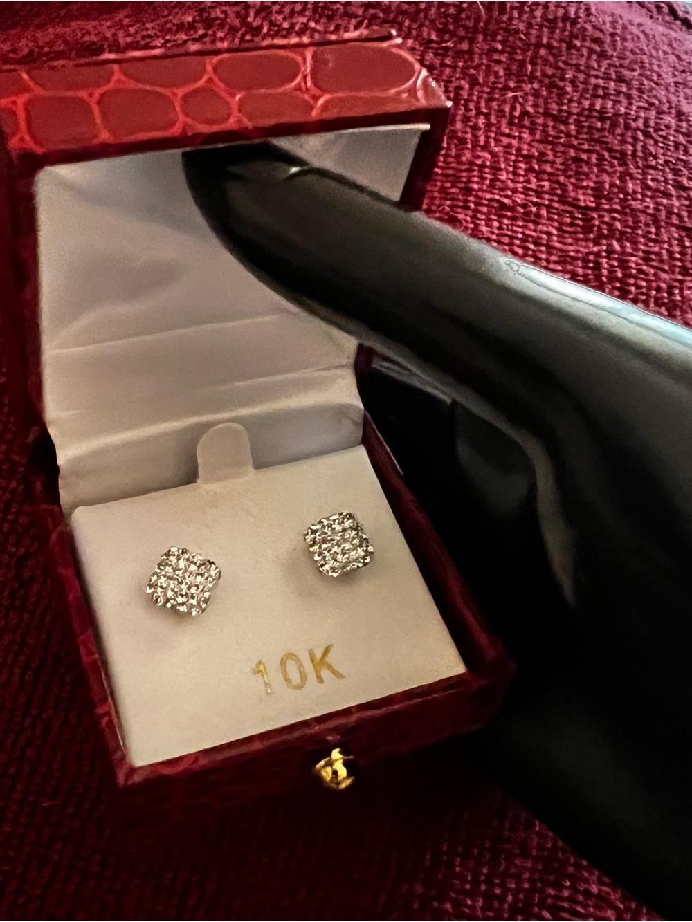 10K Yellow Gold Crystal Encrusted Square Stud
Earrings